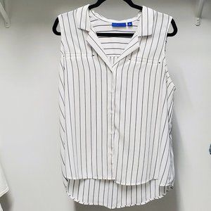 Navy Striped Sleeveless Button Up Top